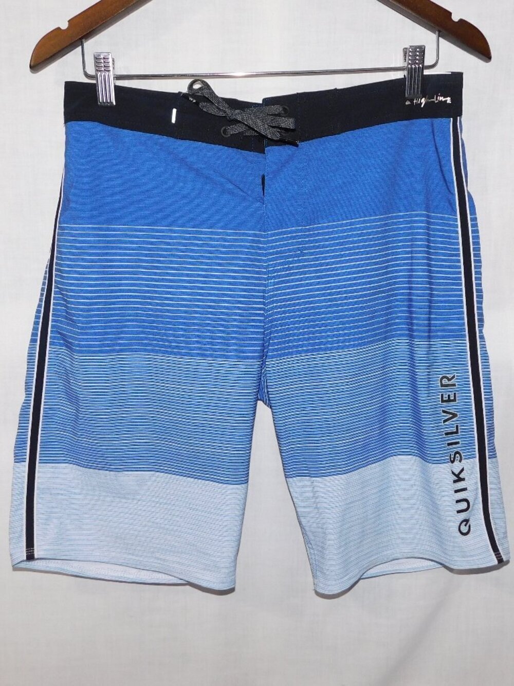 Quiksilver Highline  3 Tone Blue Striped Unlined Board Shorts Swim Mens 29